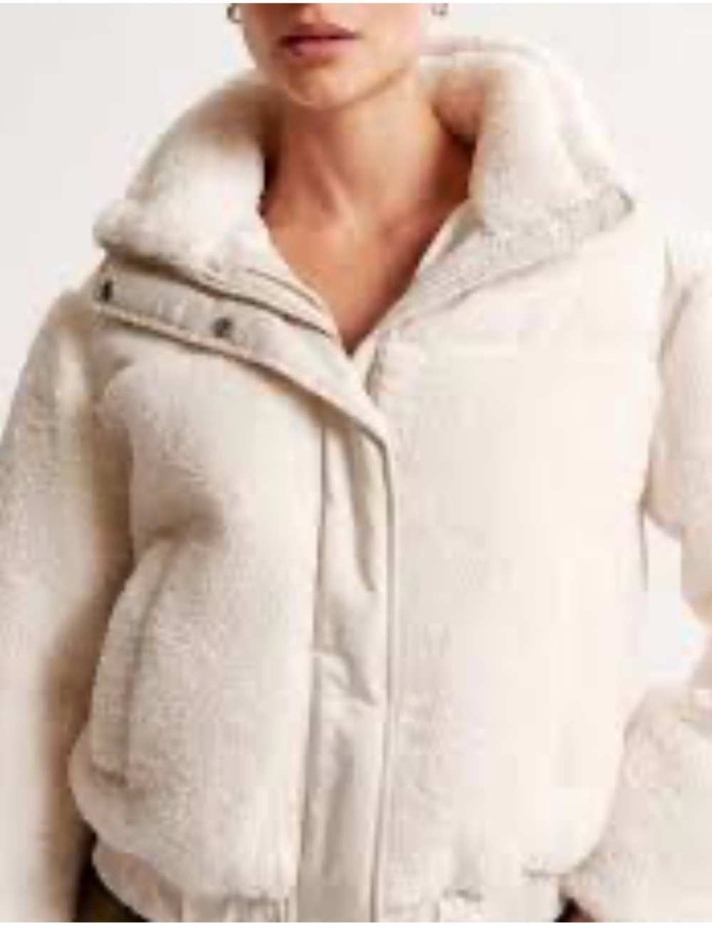 ZARA Womens Small Faux Sherpa Fleece Jacket Cream Full Zip Teddy Coat Bomber
